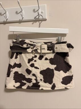 Abercrombie & Fitch Cow Print Mini Jean Skirt with Belt - Black & White